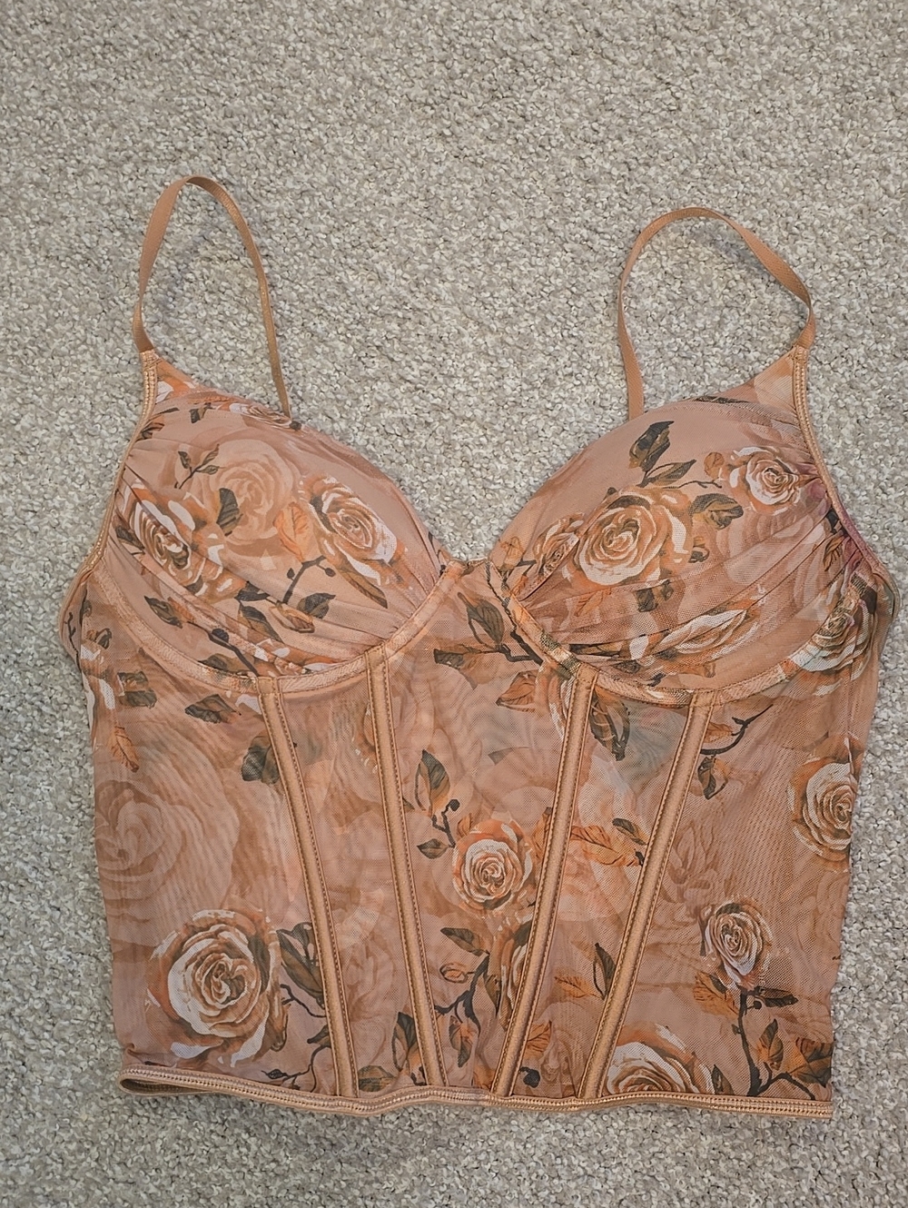SHEIN Peach Rose Mesh Longline Bustier Cami